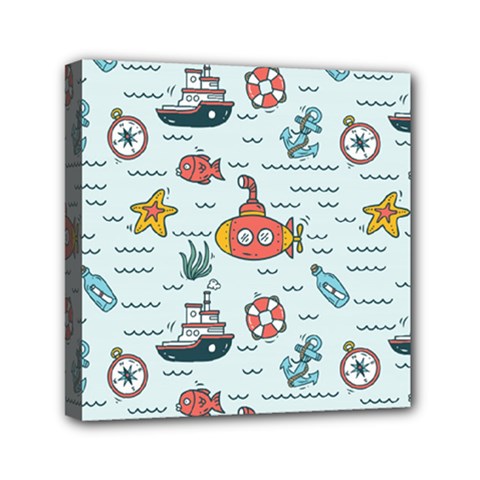 Cartoon Nautical Seamless Background Mini Canvas 6  X 6  (stretched) by Wegoenart