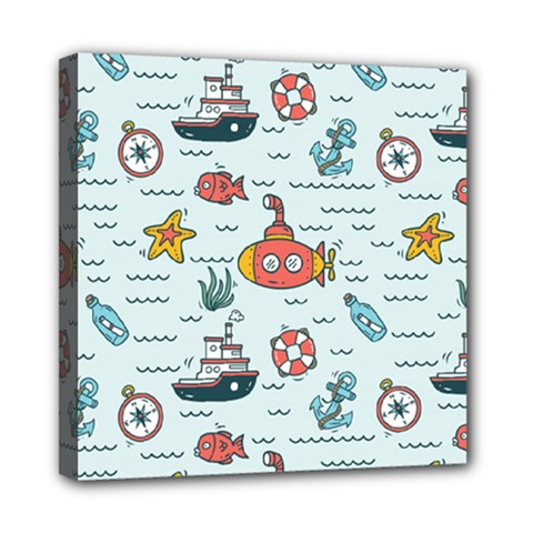 Cartoon Nautical Seamless Background Mini Canvas 8  X 8  (stretched) by Wegoenart