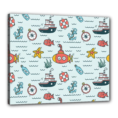 Cartoon Nautical Seamless Background Canvas 24  X 20  (stretched) by Wegoenart