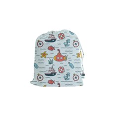 Cartoon Nautical Seamless Background Drawstring Pouch (small) by Wegoenart