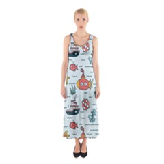 Cartoon Nautical Seamless Background Sleeveless Maxi Dress by Wegoenart