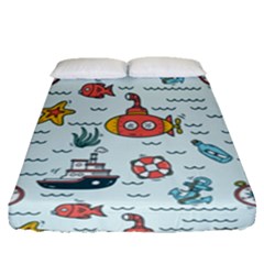 Cartoon Nautical Seamless Background Fitted Sheet (queen Size) by Wegoenart