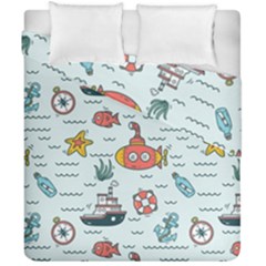 Cartoon Nautical Seamless Background Duvet Cover Double Side (california King Size) by Wegoenart