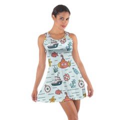 Cartoon Nautical Seamless Background Cotton Racerback Dress by Wegoenart