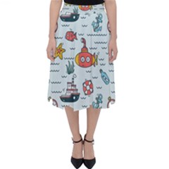 Cartoon Nautical Seamless Background Classic Midi Skirt by Wegoenart