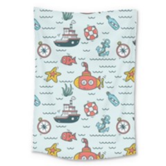 Cartoon Nautical Seamless Background Large Tapestry by Wegoenart