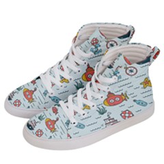 Cartoon Nautical Seamless Background Women s Hi-top Skate Sneakers by Wegoenart