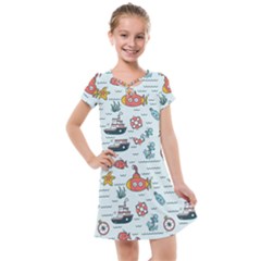 Cartoon Nautical Seamless Background Kids  Cross Web Dress by Wegoenart