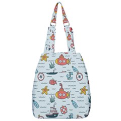 Cartoon Nautical Seamless Background Center Zip Backpack by Wegoenart