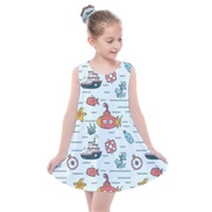 Cartoon Nautical Seamless Background Kids  Summer Dress by Wegoenart