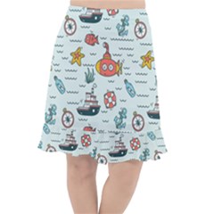 Cartoon Nautical Seamless Background Fishtail Chiffon Skirt by Wegoenart