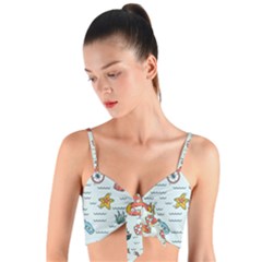 Cartoon Nautical Seamless Background Woven Tie Front Bralet