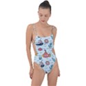 Cartoon Nautical Seamless Background Tie Strap One Piece Swimsuit View1