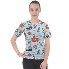 Cartoon Nautical Seamless Background Women s Sport Raglan Tee