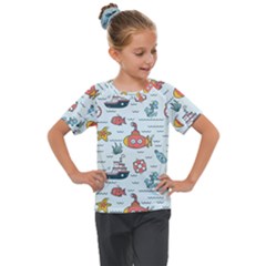 Cartoon Nautical Seamless Background Kids  Mesh Piece Tee