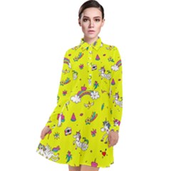 Pattern Unicorns Mermaids Horses Girlish Things Long Sleeve Chiffon Shirt Dress by Wegoenart