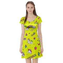 Pattern Unicorns Mermaids Horses Girlish Things Short Sleeve Skater Dress by Wegoenart