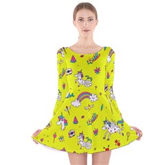 Pattern Unicorns Mermaids Horses Girlish Things Long Sleeve Velvet Skater Dress by Wegoenart