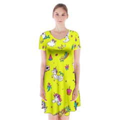 Pattern Unicorns Mermaids Horses Girlish Things Short Sleeve V-neck Flare Dress by Wegoenart