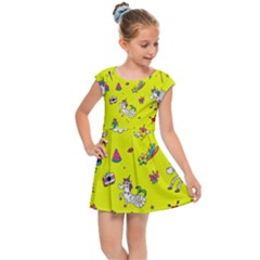 Pattern Unicorns Mermaids Horses Girlish Things Kids  Cap Sleeve Dress by Wegoenart