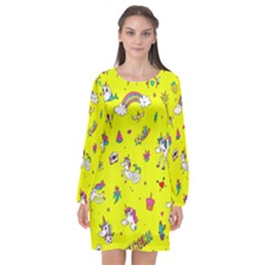 Pattern Unicorns Mermaids Horses Girlish Things Long Sleeve Chiffon Shift Dress  by Wegoenart