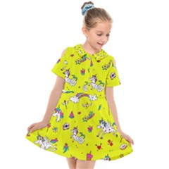 Pattern Unicorns Mermaids Horses Girlish Things Kids  Short Sleeve Shirt Dress by Wegoenart