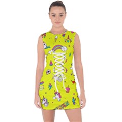 Pattern Unicorns Mermaids Horses Girlish Things Lace Up Front Bodycon Dress by Wegoenart