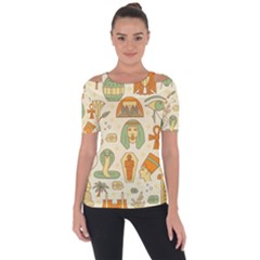 Egypt Seamless Pattern Shoulder Cut Out Short Sleeve Top by Wegoenart