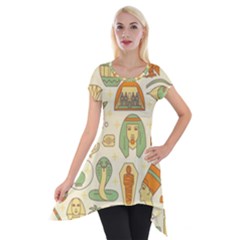 Egypt Seamless Pattern Short Sleeve Side Drop Tunic by Wegoenart