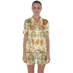 Egypt Seamless Pattern Satin Short Sleeve Pyjamas Set by Wegoenart