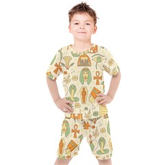 Egypt Seamless Pattern Kids  Tee And Shorts Set by Wegoenart