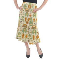 Egypt Seamless Pattern Midi Mermaid Skirt by Wegoenart