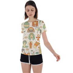 Egypt Seamless Pattern Back Circle Cutout Sports Tee