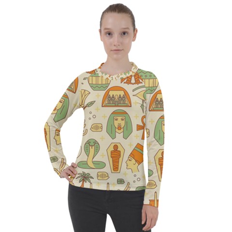 Egypt Seamless Pattern Women s Pique Long Sleeve Tee by Wegoenart