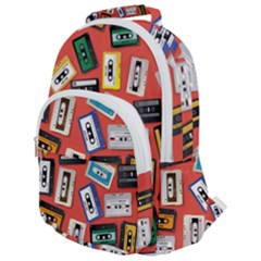 Vintage Retro Cassette Tape Pattern Design Template Rounded Multi Pocket Backpack by Wegoenart