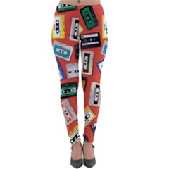 Vintage Retro Cassette Tape Pattern Design Template Lightweight Velour Leggings by Wegoenart