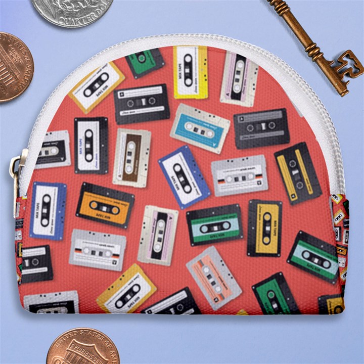 Vintage Retro Cassette Tape Pattern Design Template Horseshoe Style Canvas Pouch