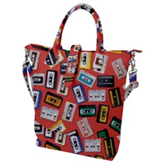 Vintage Retro Cassette Tape Pattern Design Template Buckle Top Tote Bag by Wegoenart