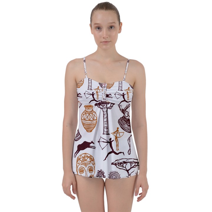 Africa Doodle Set Babydoll Tankini Set