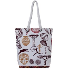 Africa Doodle Set Full Print Rope Handle Tote (small) by Wegoenart