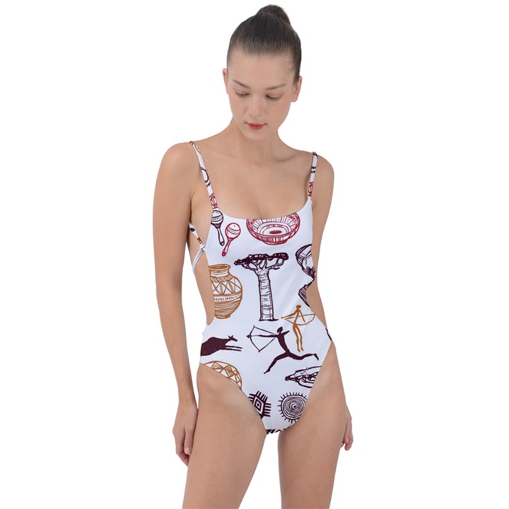 Africa Doodle Set Tie Strap One Piece Swimsuit