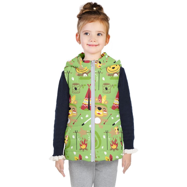 Cartoon Animals Indian Tribes Seamless Pattern Vector Kids  Hooded Puffer Vest