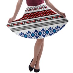 Illustration Ukrainian Folk Seamless Pattern Ornament Ethnic Ornament Border Element A-line Skater Skirt by Wegoenart