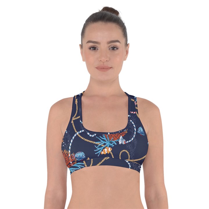 Vector Illustration Seamless Pattern With Corals Animal Trasure Marine Motif Sailor Mood Design Naut Cross Back Sports Bra