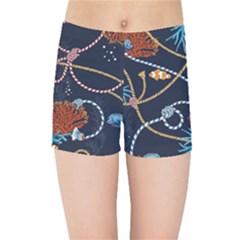 Vector Illustration Seamless Pattern With Corals Animal Trasure Marine Motif Sailor Mood Design Naut Kids  Sports Shorts by Wegoenart