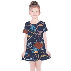 Vector Illustration Seamless Pattern With Corals Animal Trasure Marine Motif Sailor Mood Design Naut Kids  Simple Cotton Dress by Wegoenart