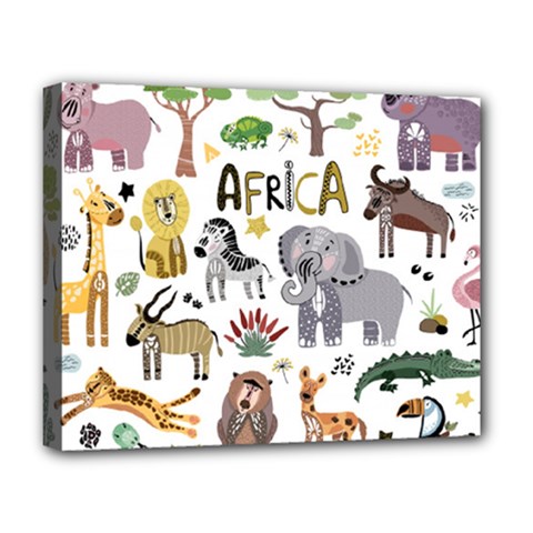 Cartoon African Animals Deluxe Canvas 20  X 16  (stretched) by Wegoenart