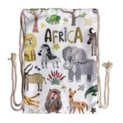 Cartoon African Animals Drawstring Bag (large) by Wegoenart