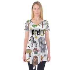 Cartoon African Animals Short Sleeve Tunic  by Wegoenart