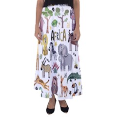 Cartoon African Animals Flared Maxi Skirt by Wegoenart